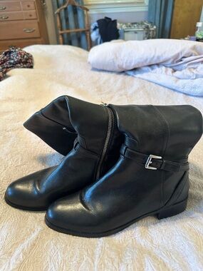 Coach Black Leather Mid-Calf Zip Buckle Boots